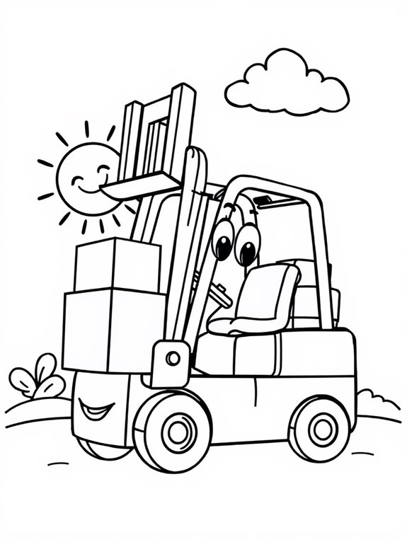 playful forklift coloring page