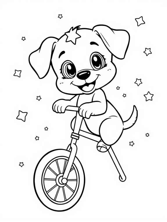 playful puppy on unicycle