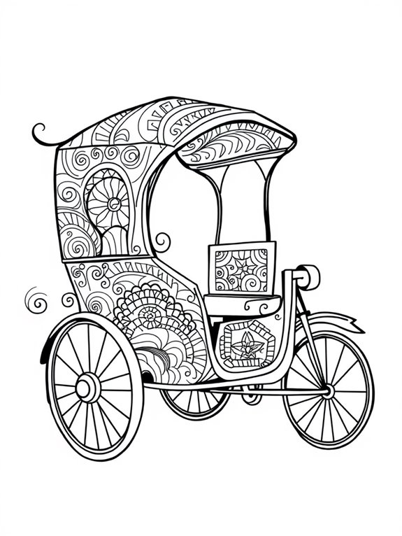 rickshaw themed coloring page