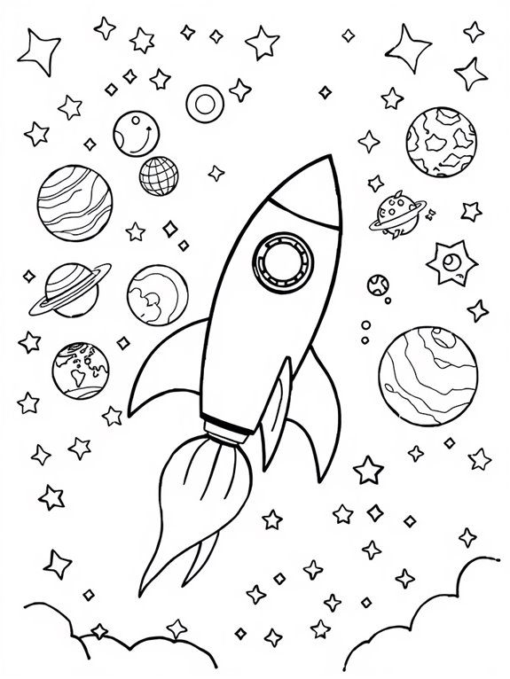 rocket with stars and planets