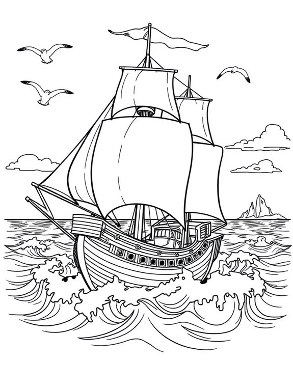 sailing ship coloring page