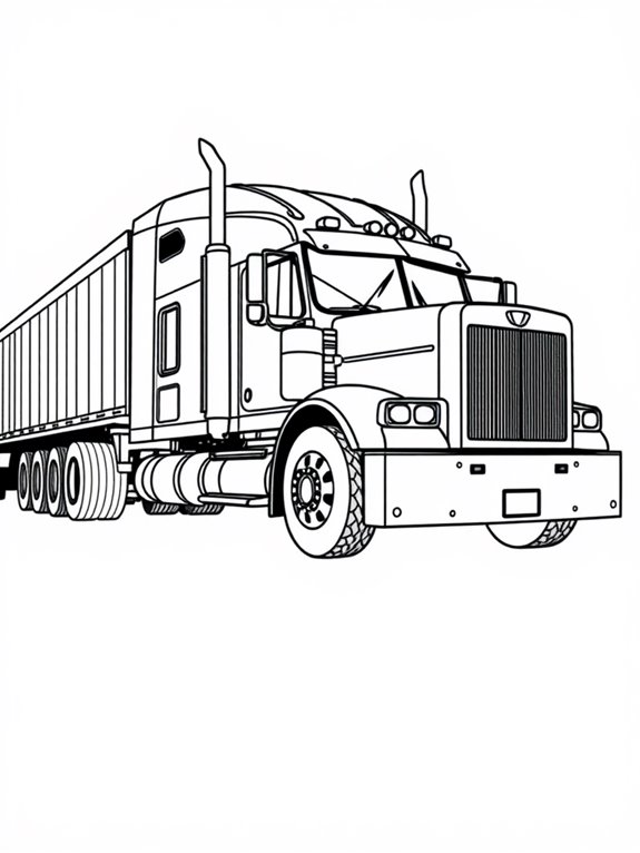 semi truck coloring page outline