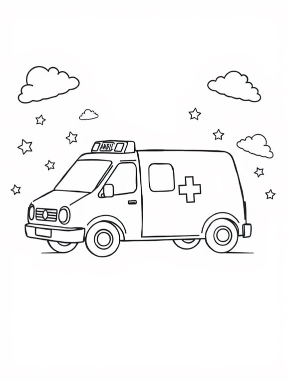 simple ambulance with clouds