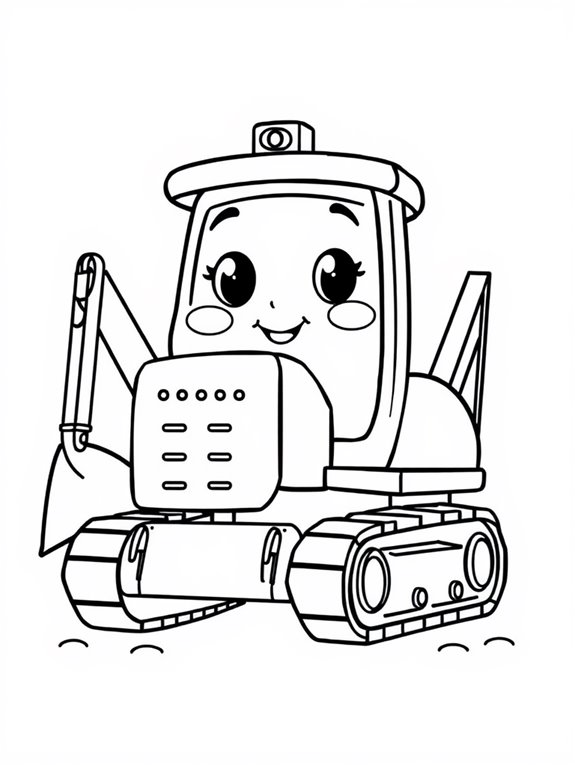 smiling excavator coloring page