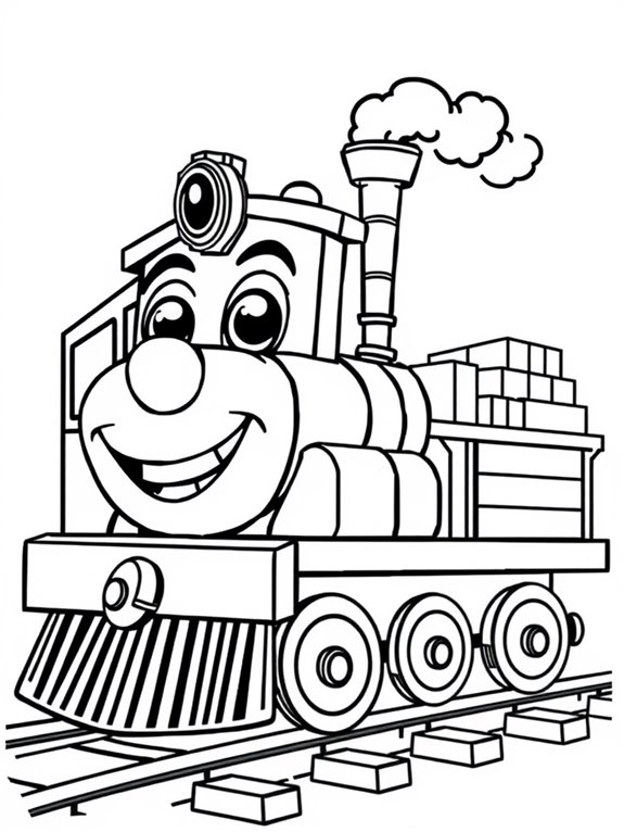 smiling locomotive coloring page