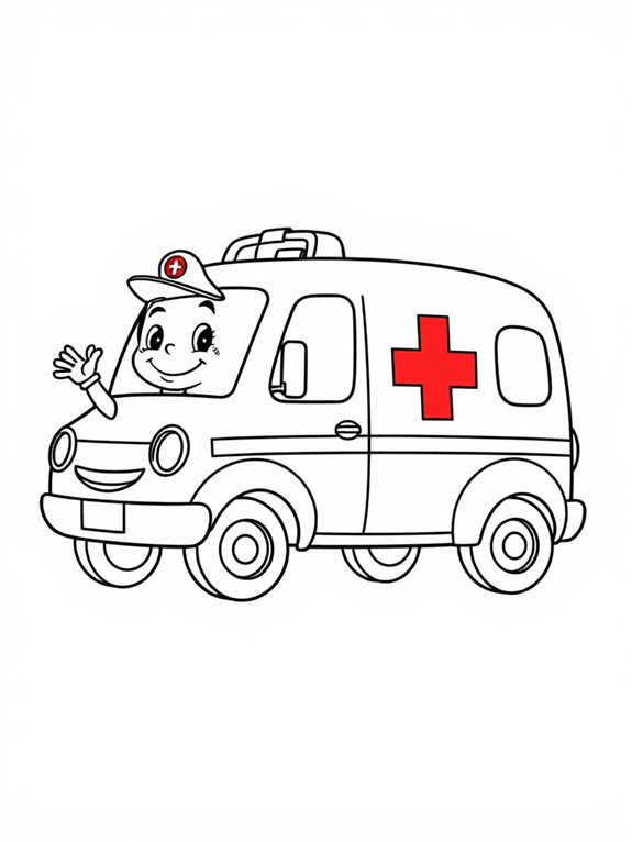 smiling medic ambulance illustration