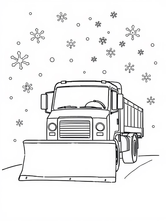 snowplow truck with snowflakes