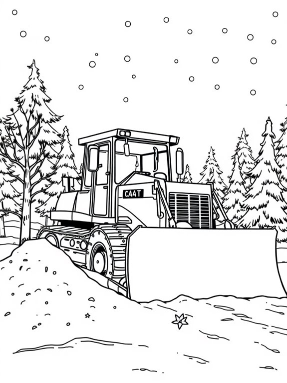 snowy bulldozer coloring page