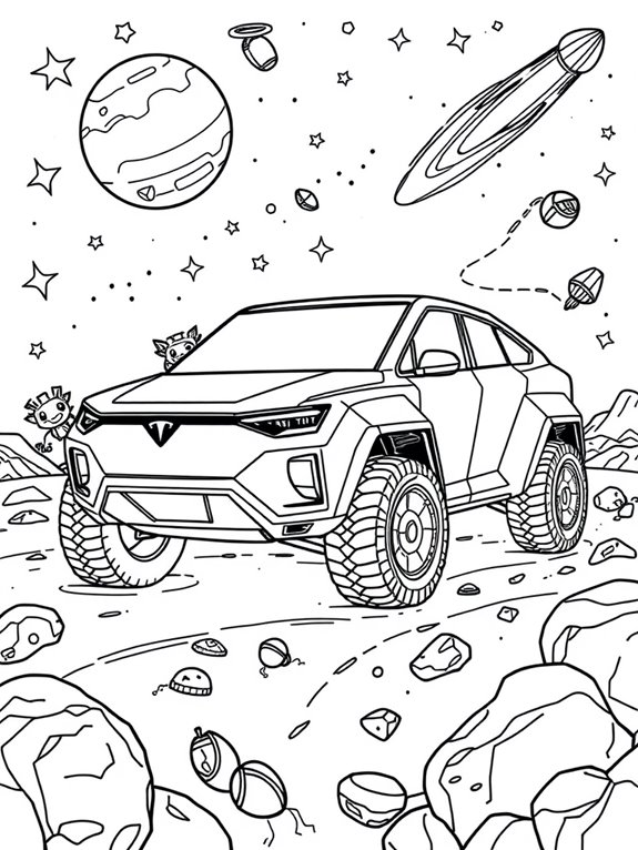 space themed cybertruck coloring page