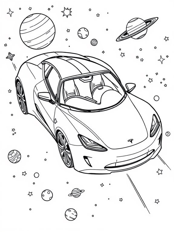 space themed tesla roadster coloring