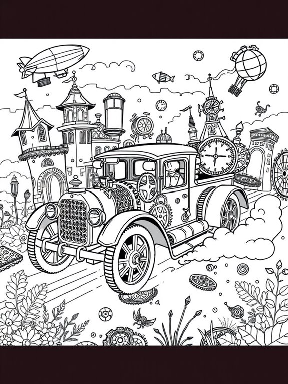 steampunk car coloring page