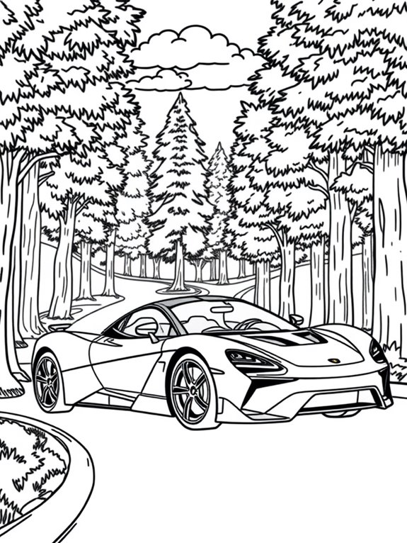 supercar line art trees