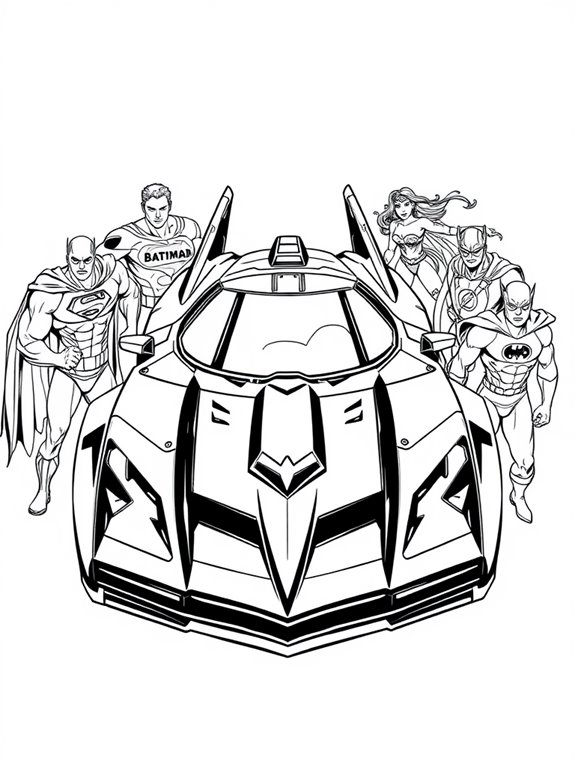 superheroes batmobile coloring page