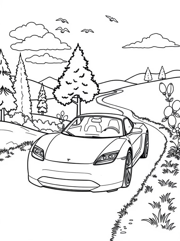 tesla roadster nature coloring