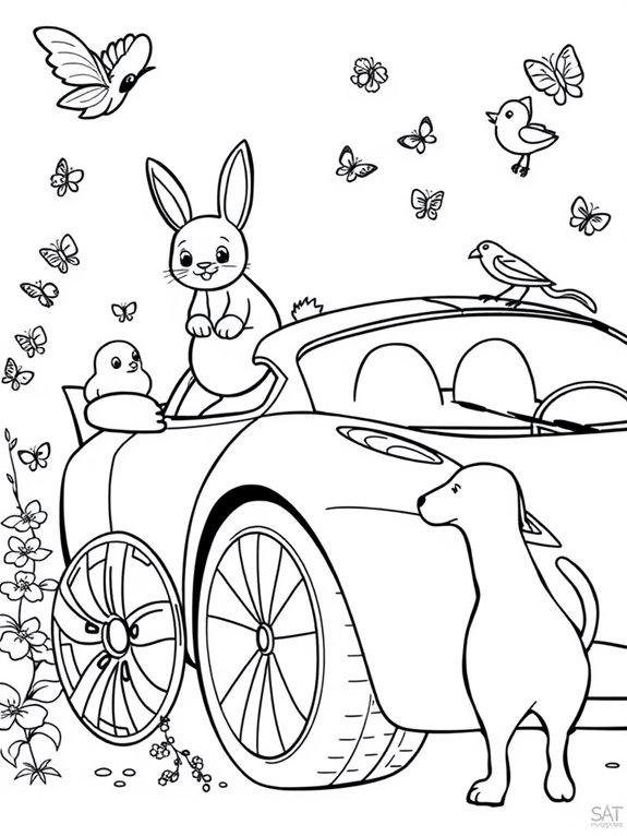 tesla roadster with animals