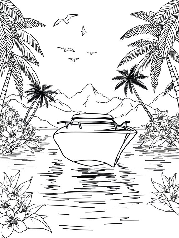 tropical scenery yacht coloring