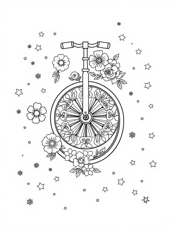 unicycle with flowers and stars