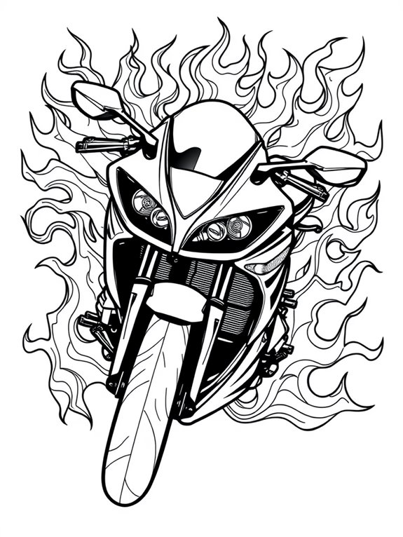 vibrant motorcycle flame design