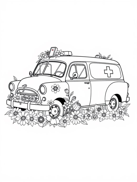 vintage ambulance with flowers