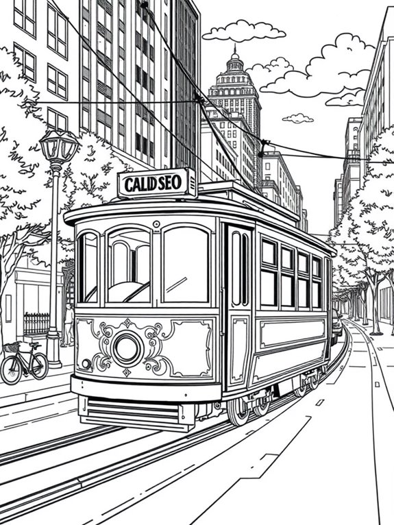 vintage trolley cityscape scene