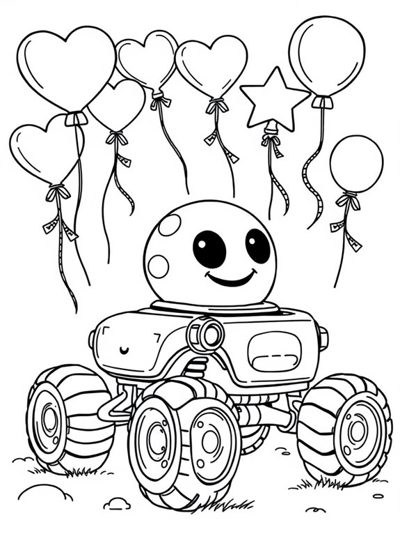 whimsical balloon filled moon rover