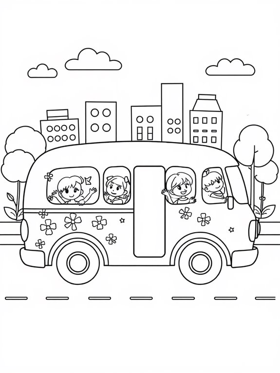 whimsical city bus illustration