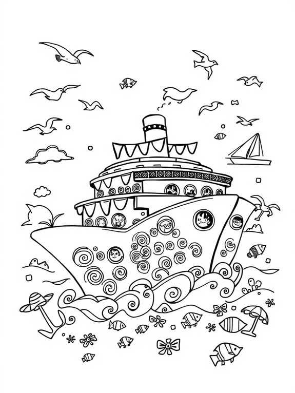 whimsical cruise ship doodle