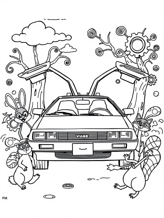 whimsical delorean coloring page