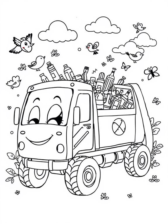 whimsical garbage truck coloring