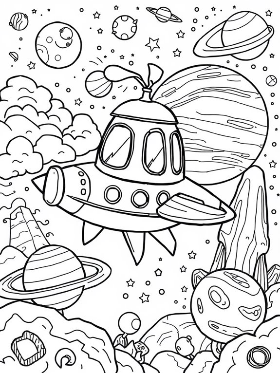 whimsical spaceship coloring page