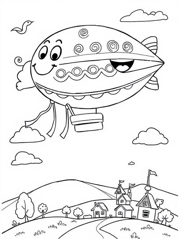 whimsical zeppelin coloring page